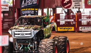 Preston Perez greeting fans from the side window of the Toxic Monster Truck in Davie, Florida