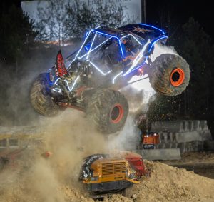 Illuminator Monster Truck thrashing around the track during a freestyle performance