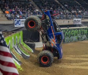 Illuminator Monster Truck performing a stoppie during the freestyle competition in Salisbury, MD 2026
