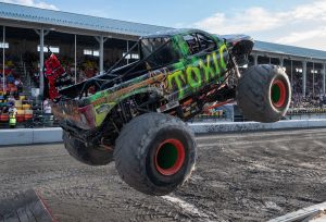 Toxic Monster Truck jumping through the air at The Great Frederick Fair in Frederick, MD, USA